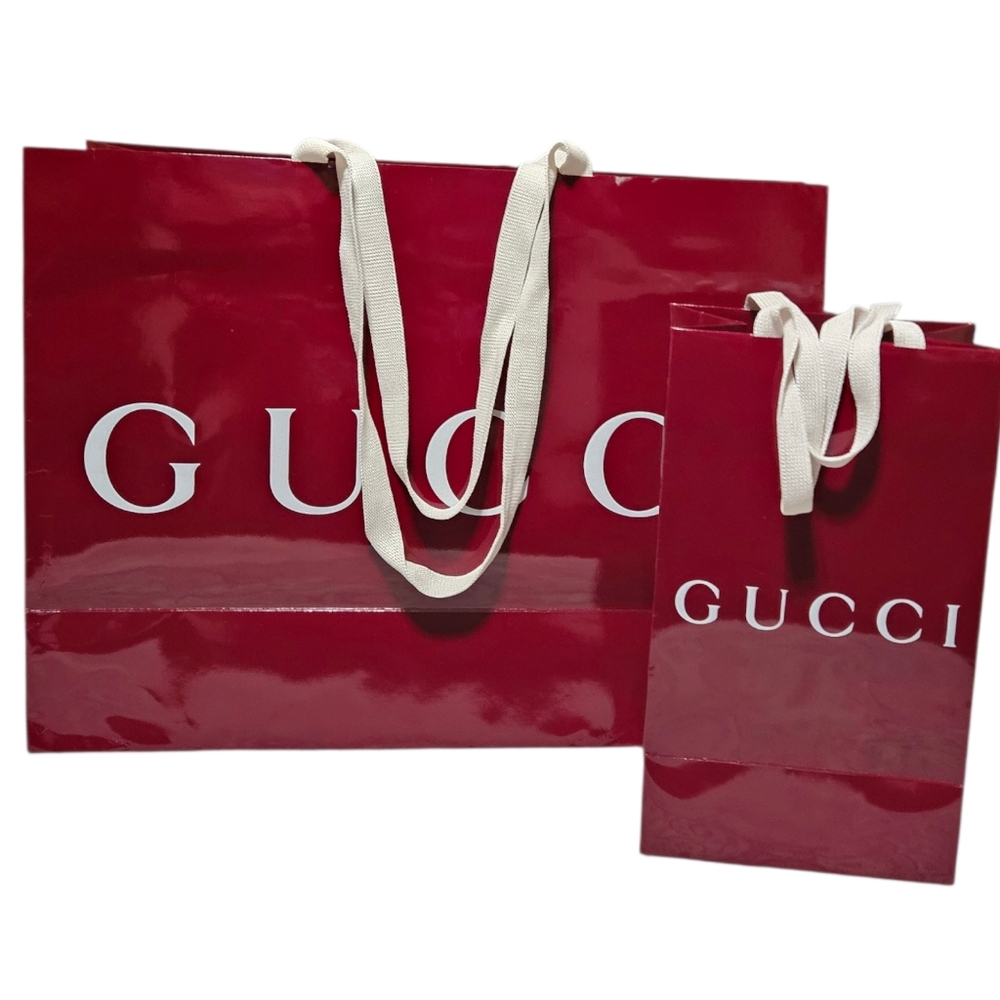 Gucci Glossy Burgundy Large and Medium Shopping Gift Bags (2) EC